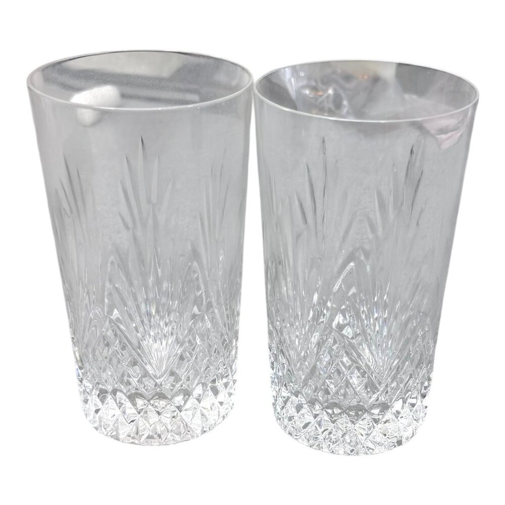 Two Wedgwood Majesty Crystal Highball Glasses Cut Glass Barware Vintage Pair Lot